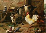Edgar Hunt A Goat Chicken and Doves in a Stable painting